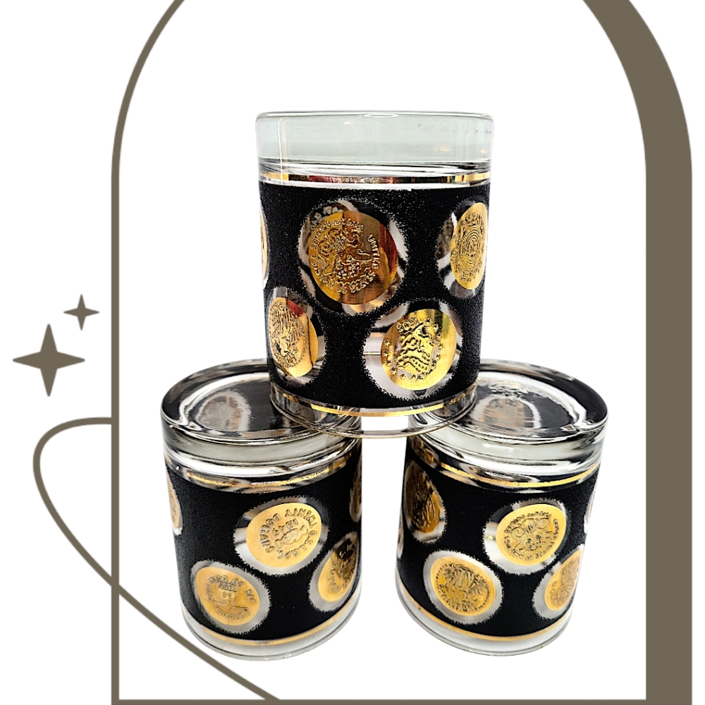 $20 Liberty Coin 1960s MCM Lowball Whiskey Glasses Set Of 3 Libbey Coin